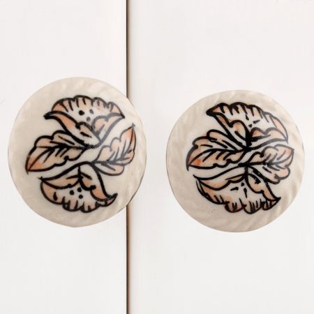 White Leaf Ceramic Knob